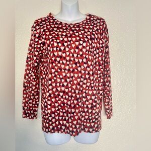 J. Crew Red and White Heart Pattern Blouse